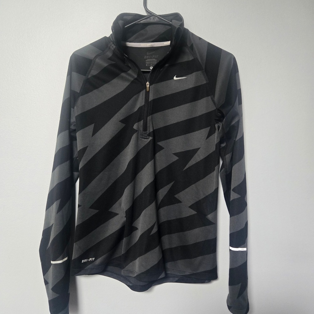 Nike Element Dri-FIT Womens Medium Quarter Zip Running Top Grey Black Geometric